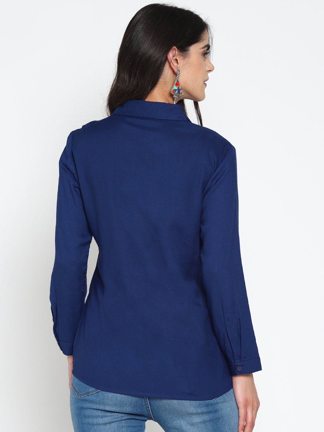 Blue Navy Blue Shirt With Printed Yoke | Untung