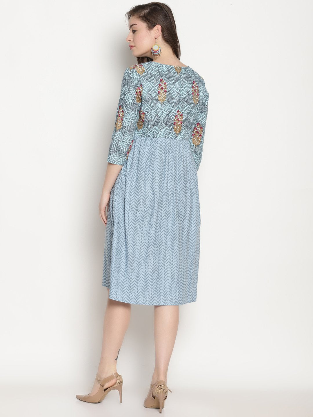 Blue Printed Dress | Untung