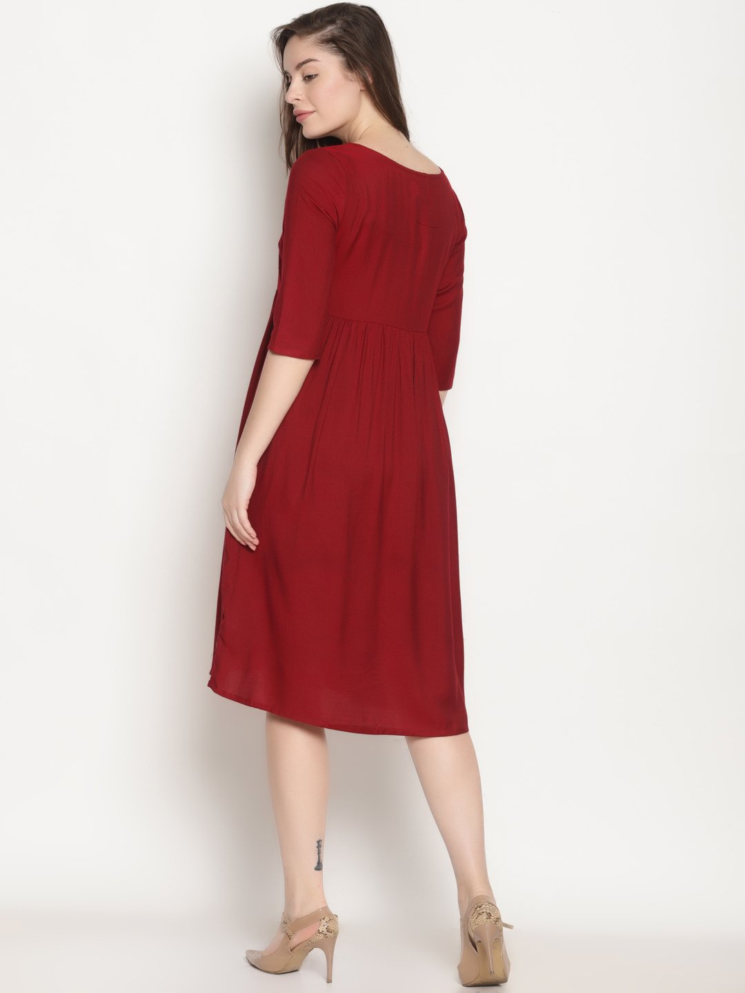 Maroon Embroidered Shift Dress | Untung