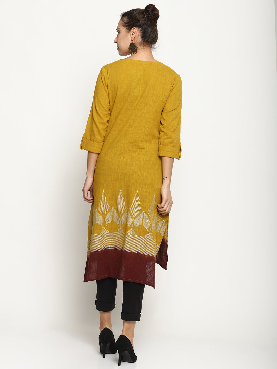 Yellow Dip Dye Kurta With Khadi Print | Untung