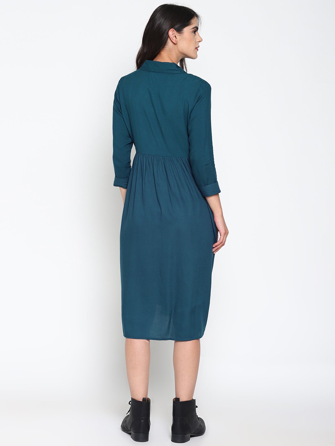 Blue Shirt Dress With Embroidered Tree Motif | Untung