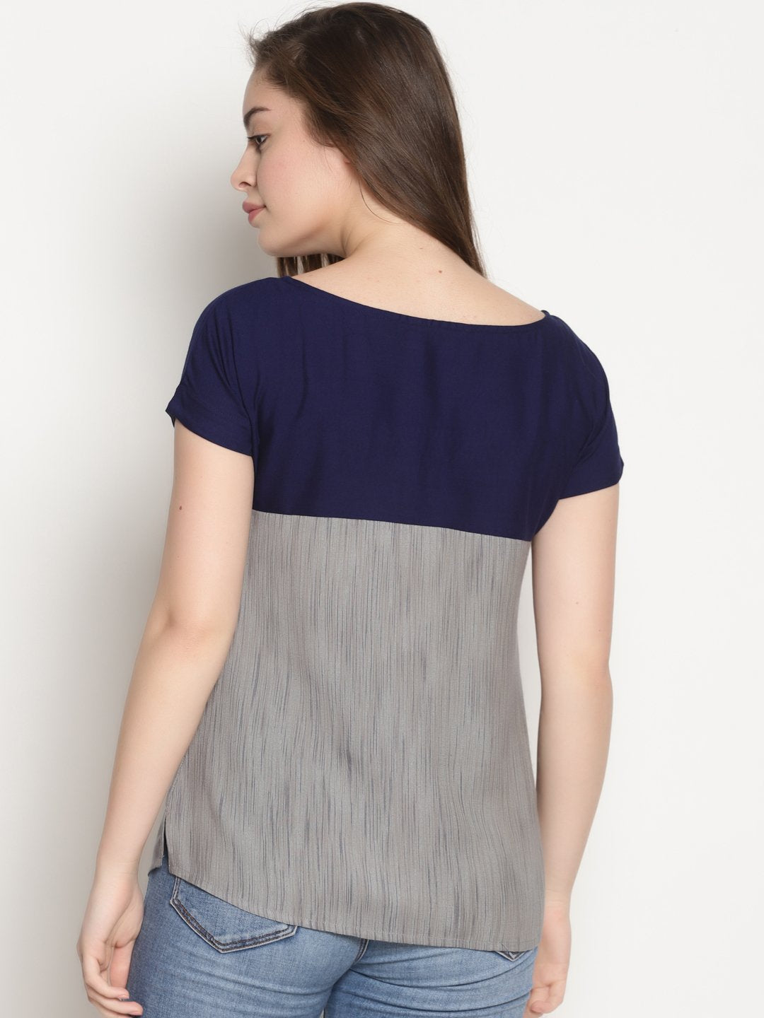 Grey and Blue Color Block Top | Untung