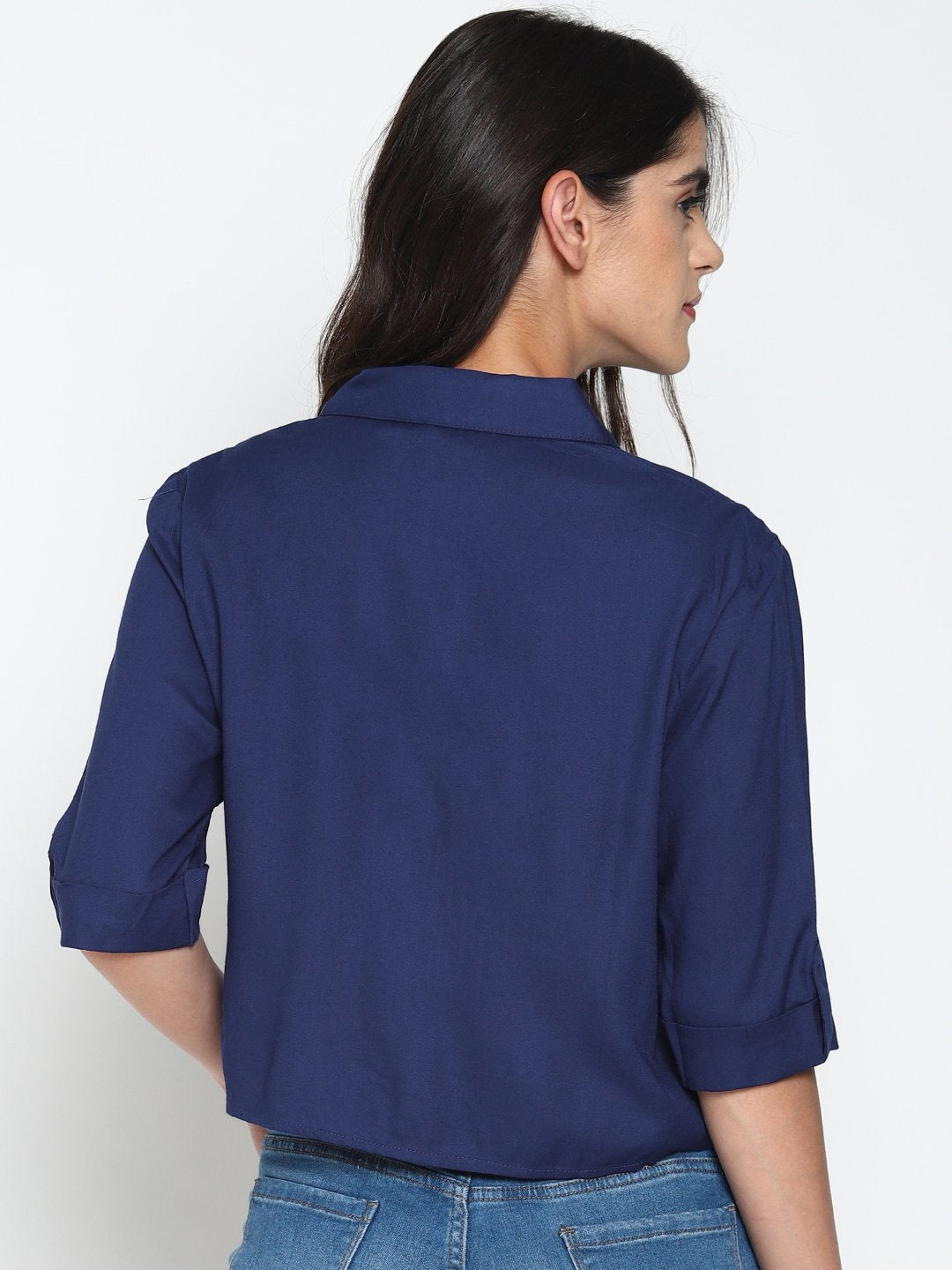 Navy Bluecolor Block Crop Top With Embroidery | Untung