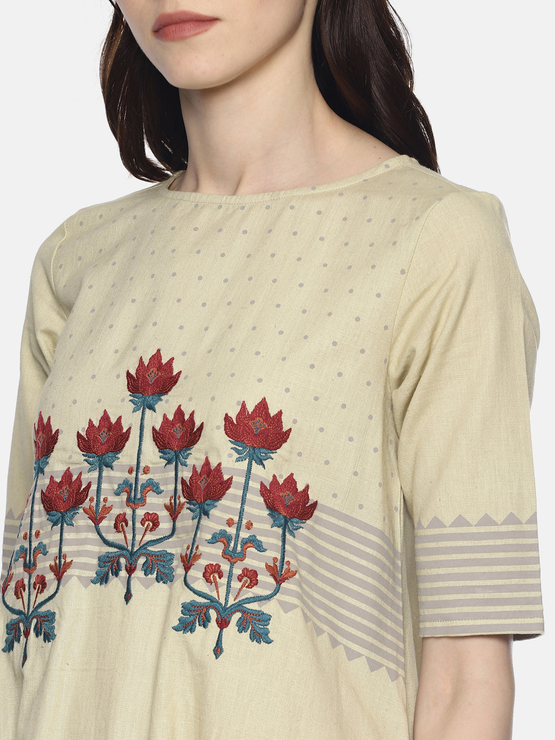 Off White Floral Embroidered Shift Dress | Untung