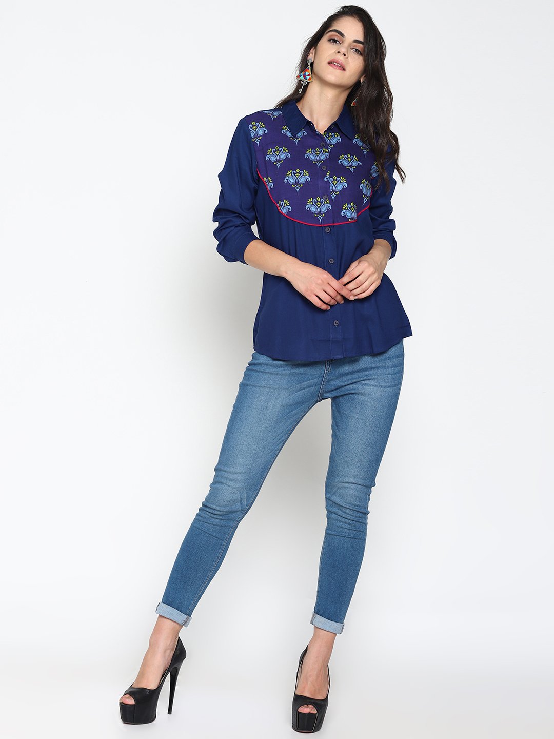Blue Navy Blue Shirt With Printed Yoke | Untung