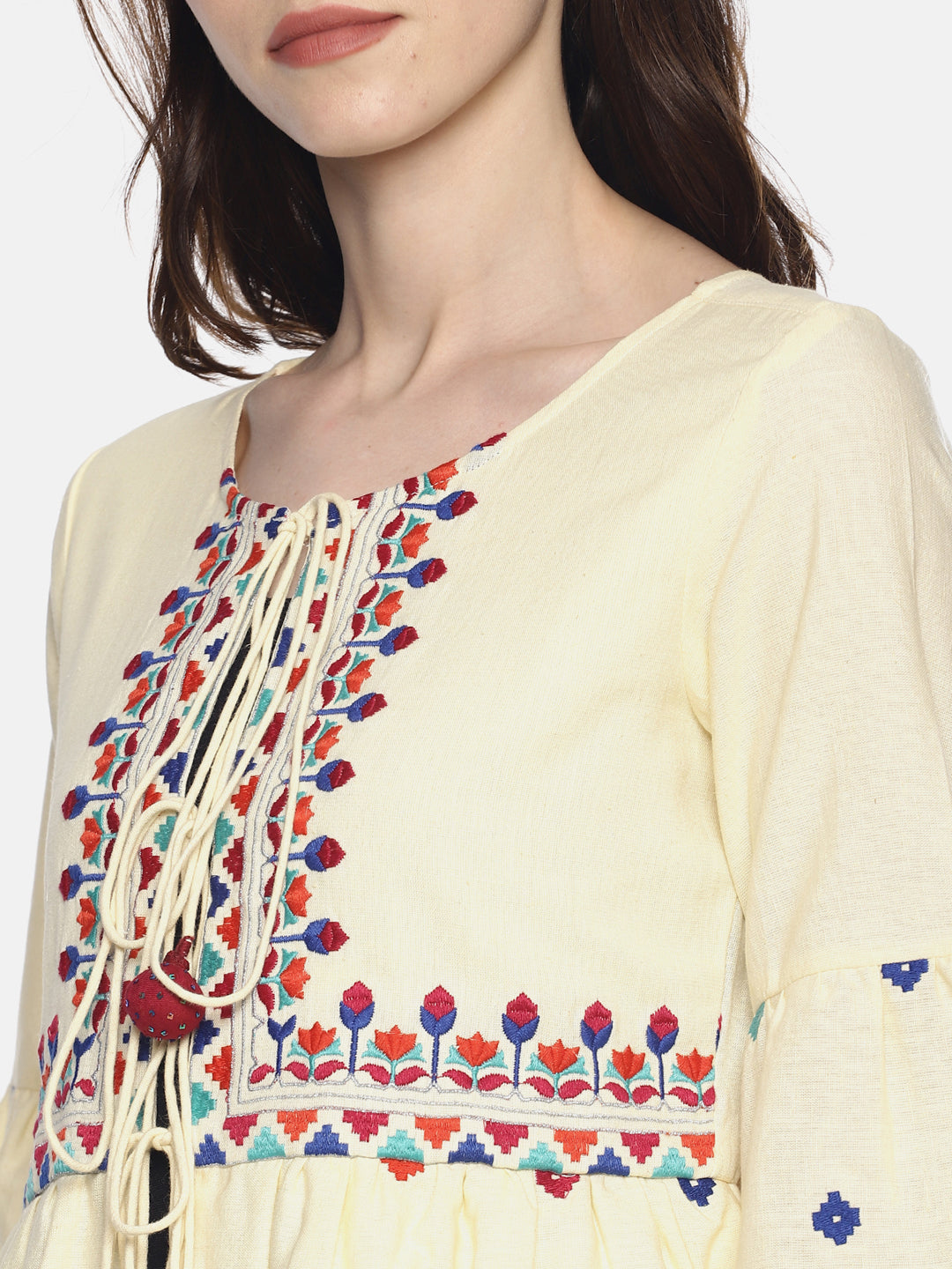 Off White Organic Cotton Shrug With Embroidery | Untung