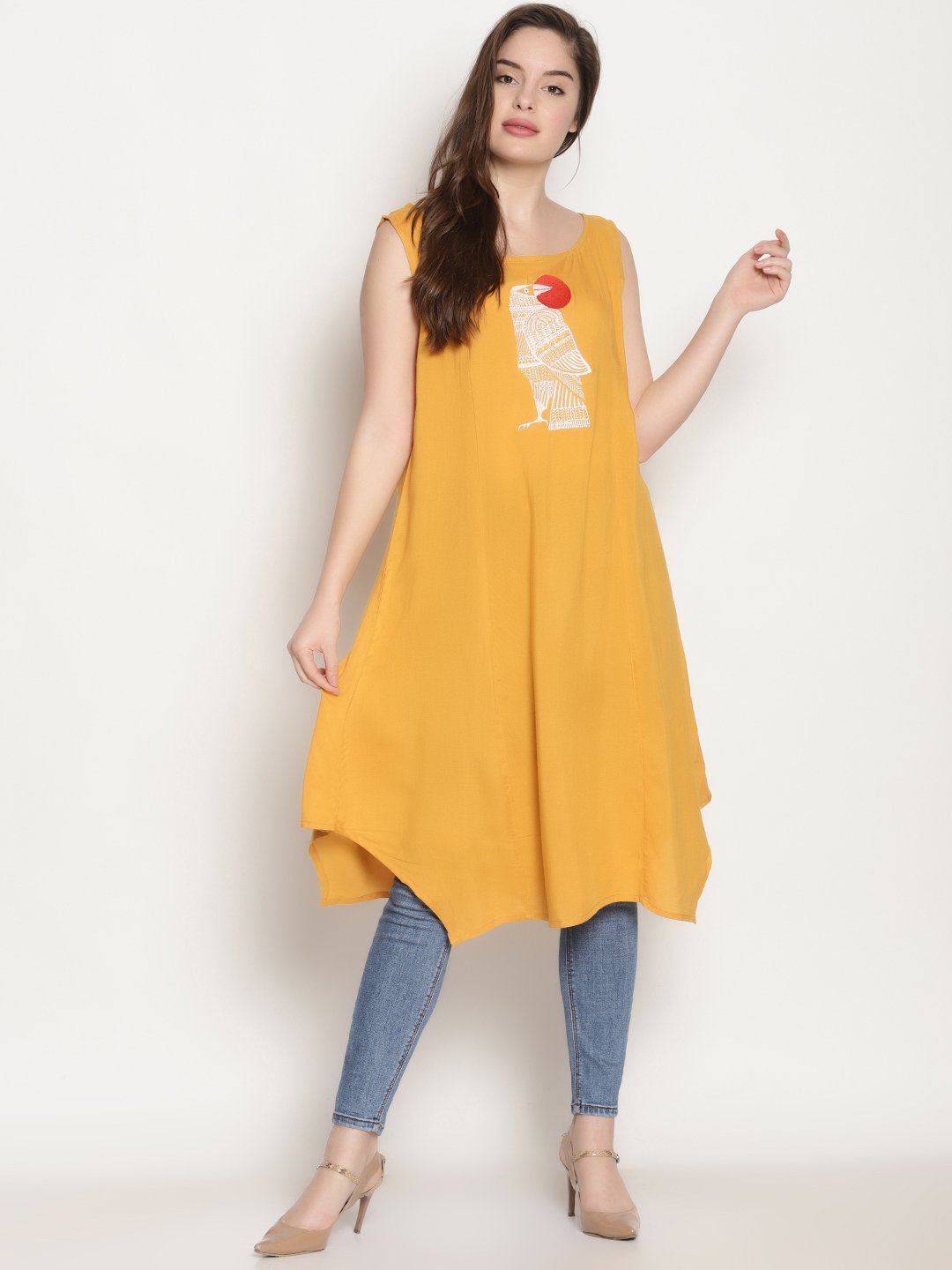 Yellow Embroidered Asymmetrical Kurta | Untung