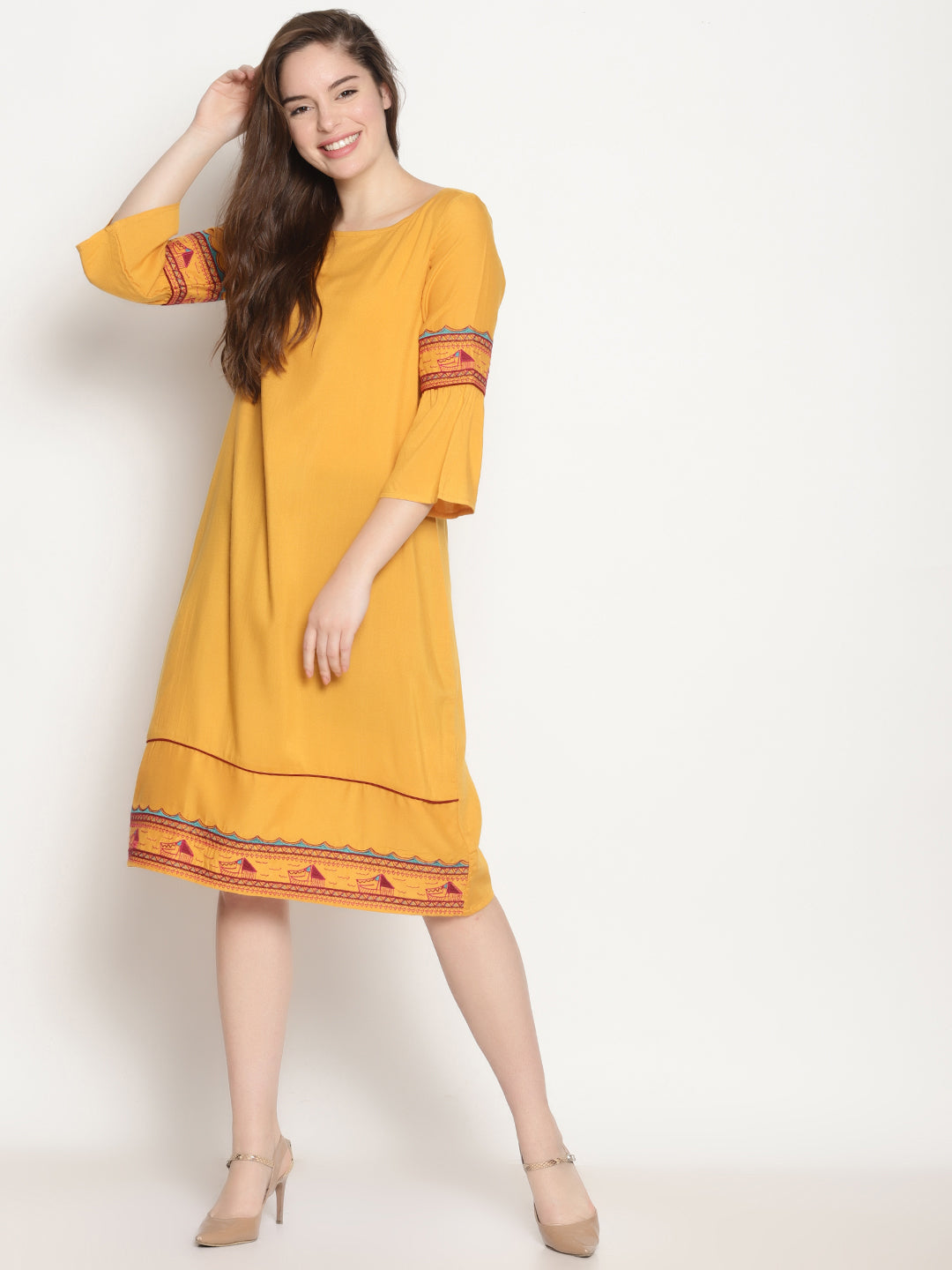 Yellow Embroidered Dress | Untung