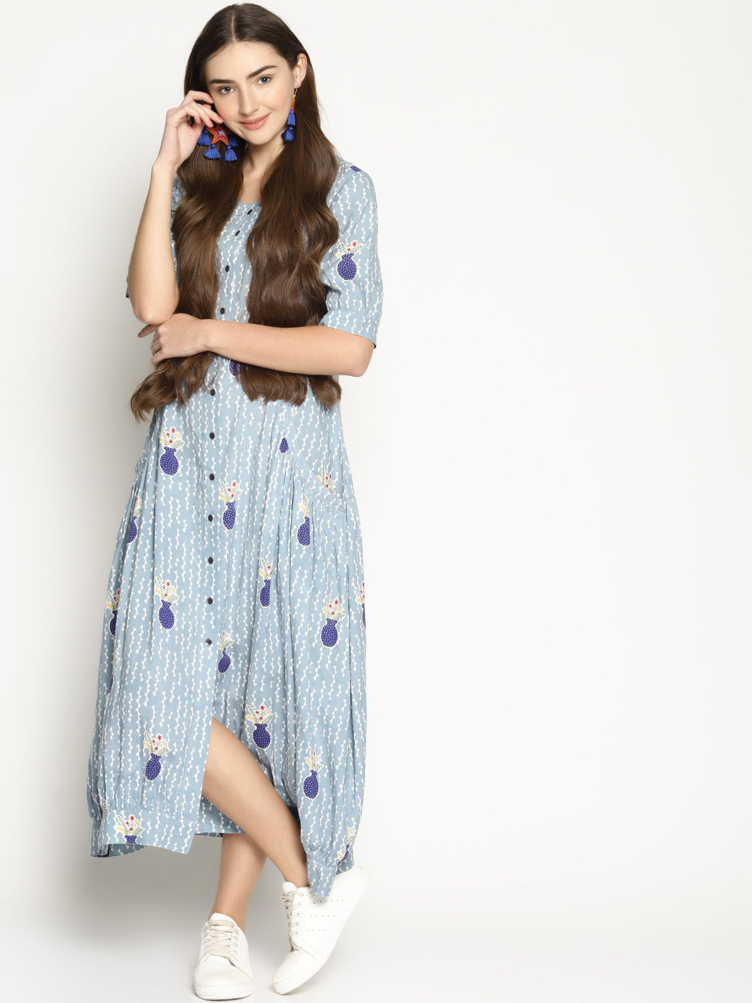 Grey Vase Printed Jhabla Dress | Untung