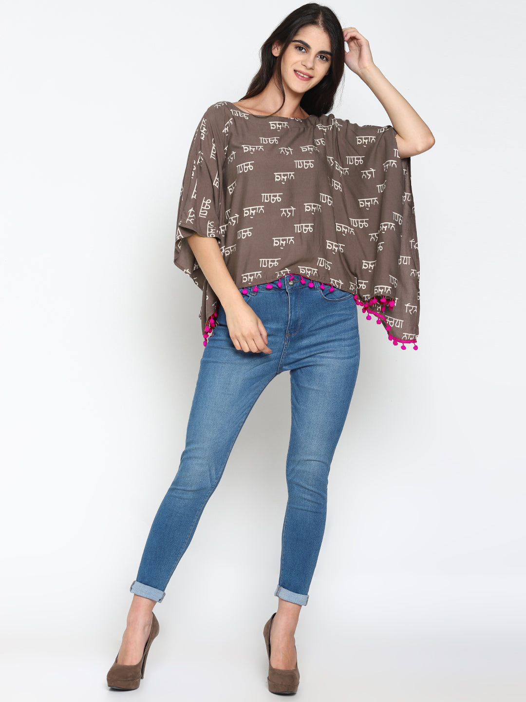 Grey Calligraphy Printed Kaftan Top | Untung