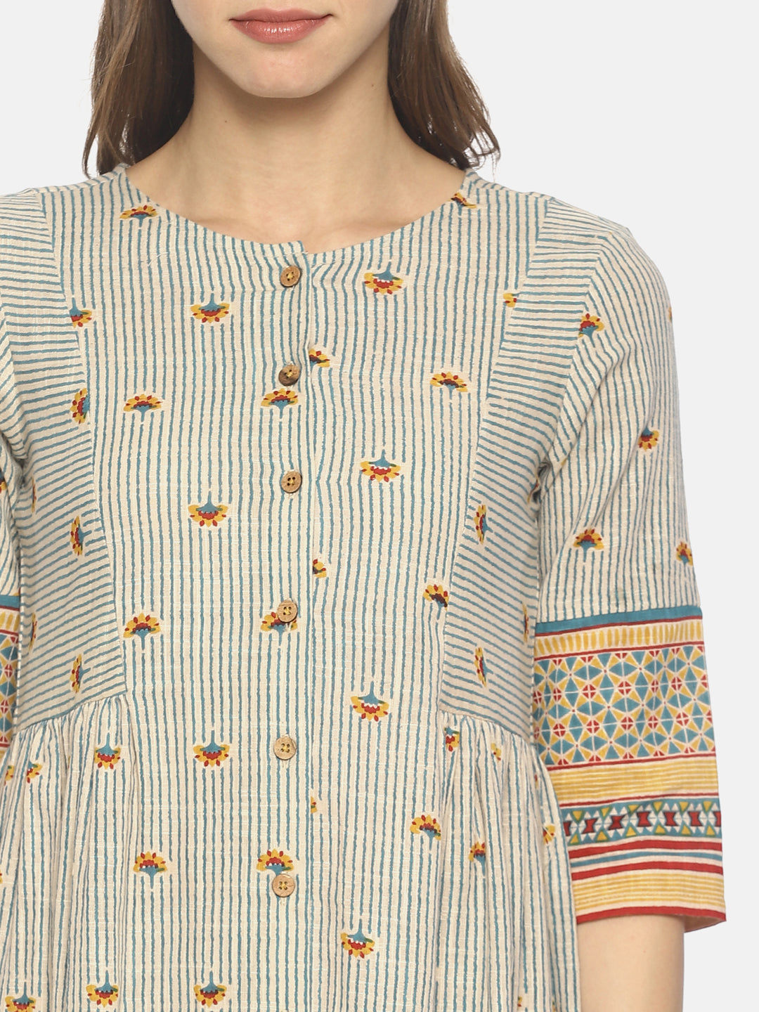 Off White Block Printed Front Open Dress | Untung