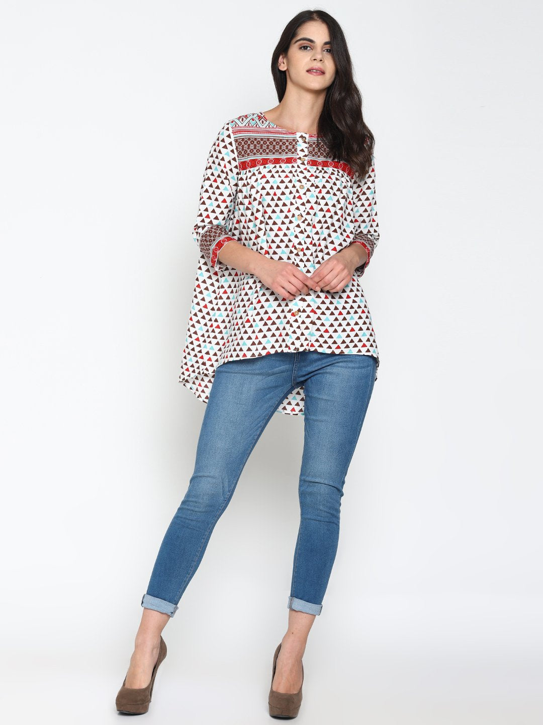 White Printed Front Open Top | Untung