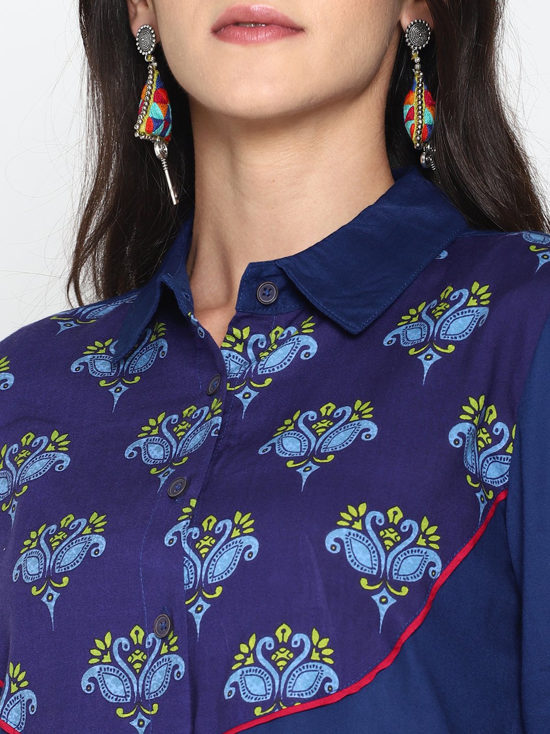 Blue Navy Blue Shirt With Printed Yoke | Untung