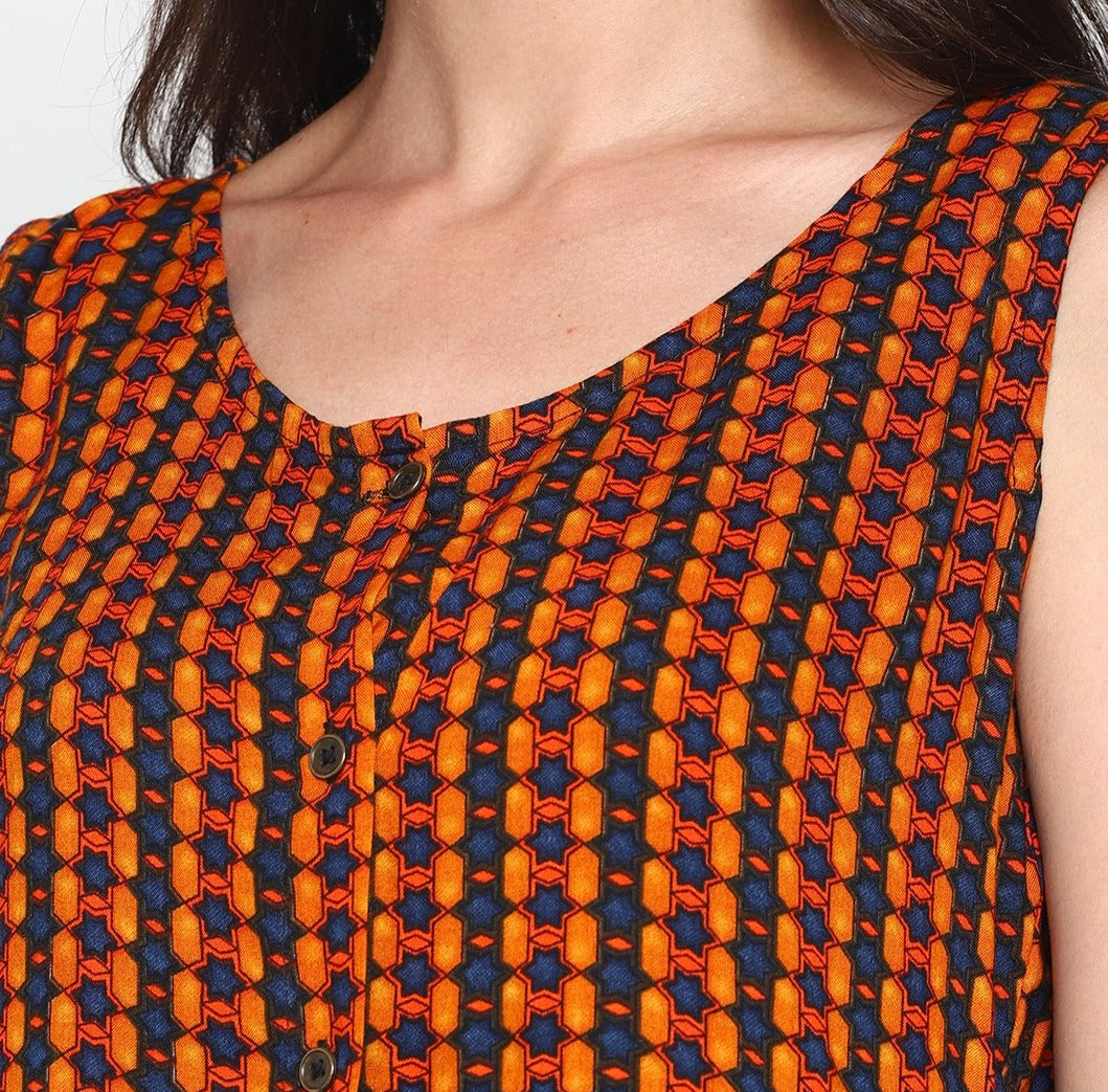 Multicolor Front Open Printed Dress | Untung