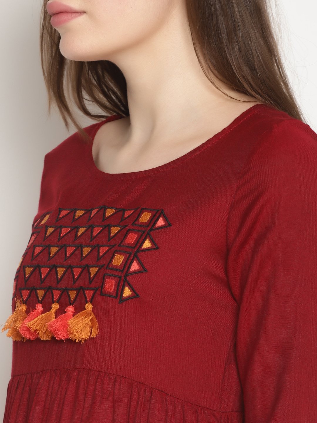 Maroon Embroidered Shift Dress | Untung