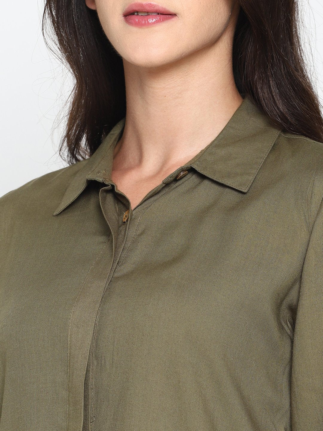 Olive Green High Low Shirt With Emroidered Sleeves | Untung