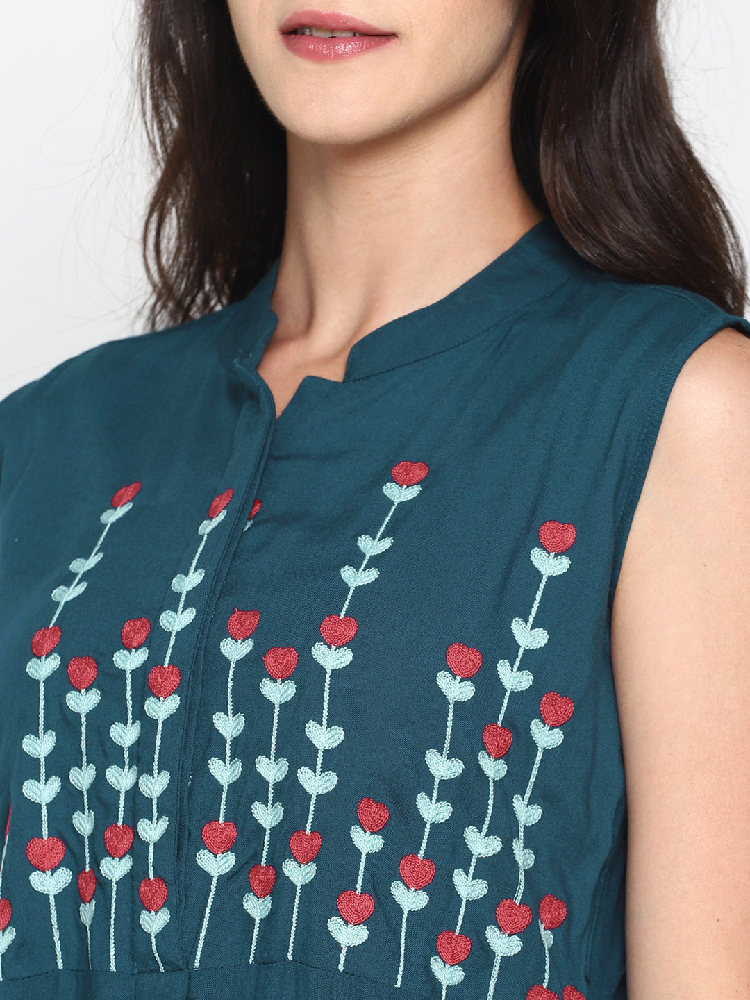Blue Embroidered Front Open Shirt Dress | Untung