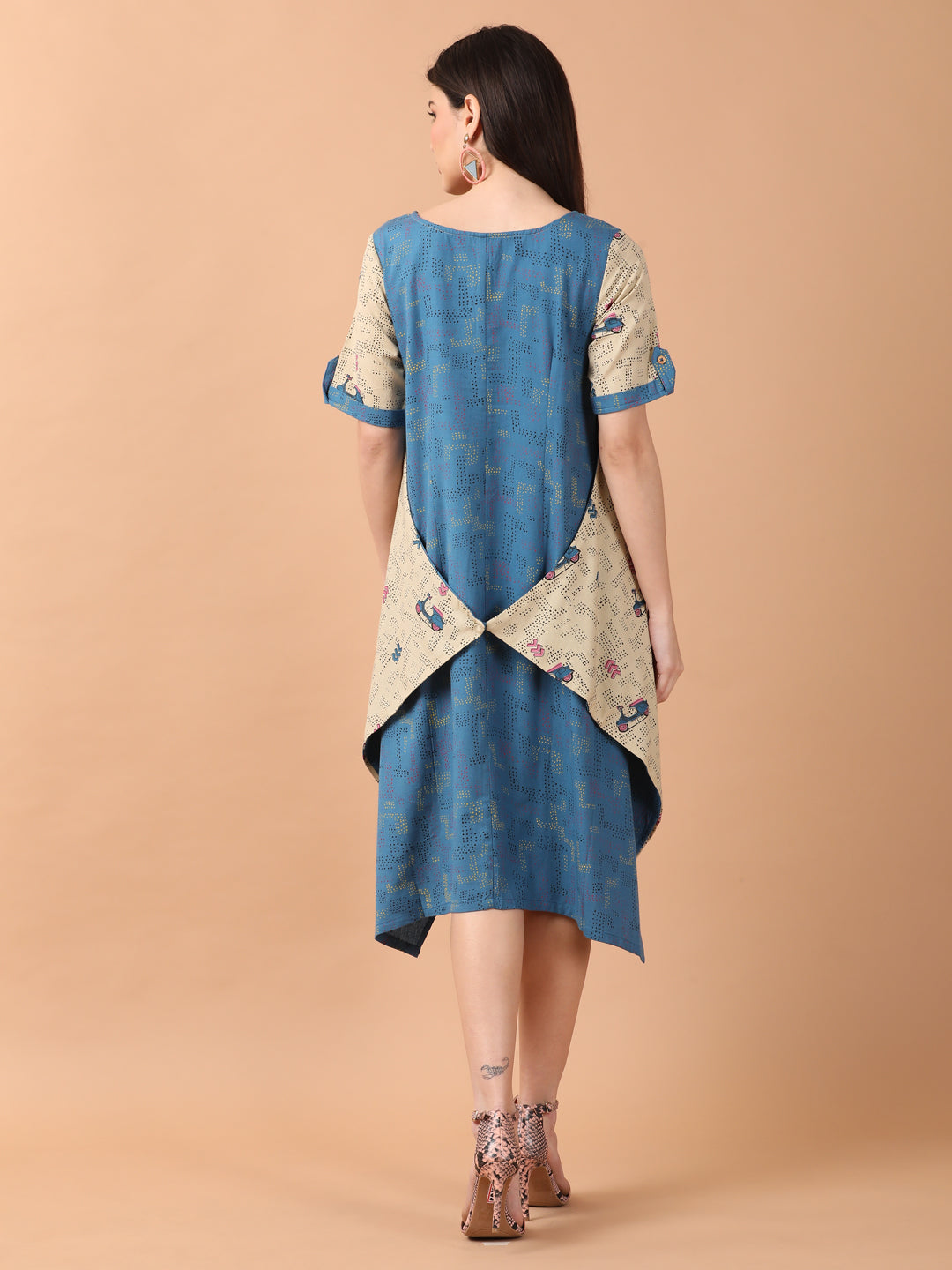 Scooter Motif Printed a Line Wrap Dress