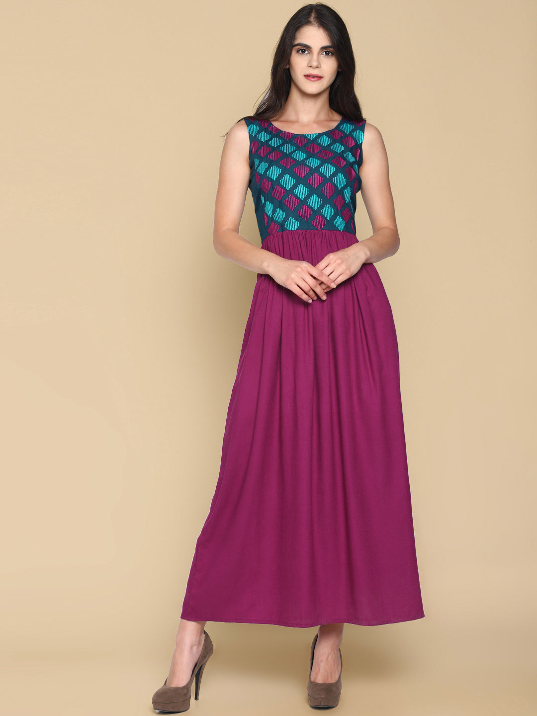 Purple Emboridered Maxi Dress | Untung