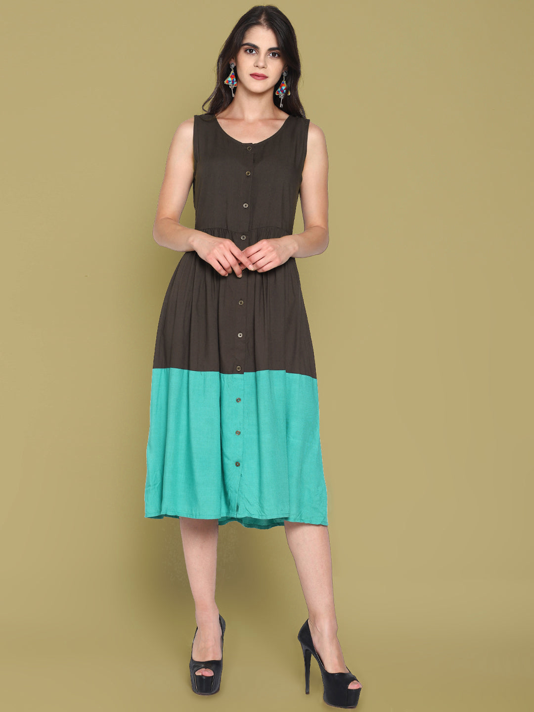 Grey Front Open Color Block Dress | Untung