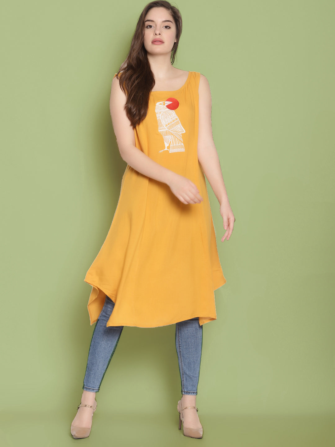 Yellow Embroidered Asymmetrical Kurta | Untung