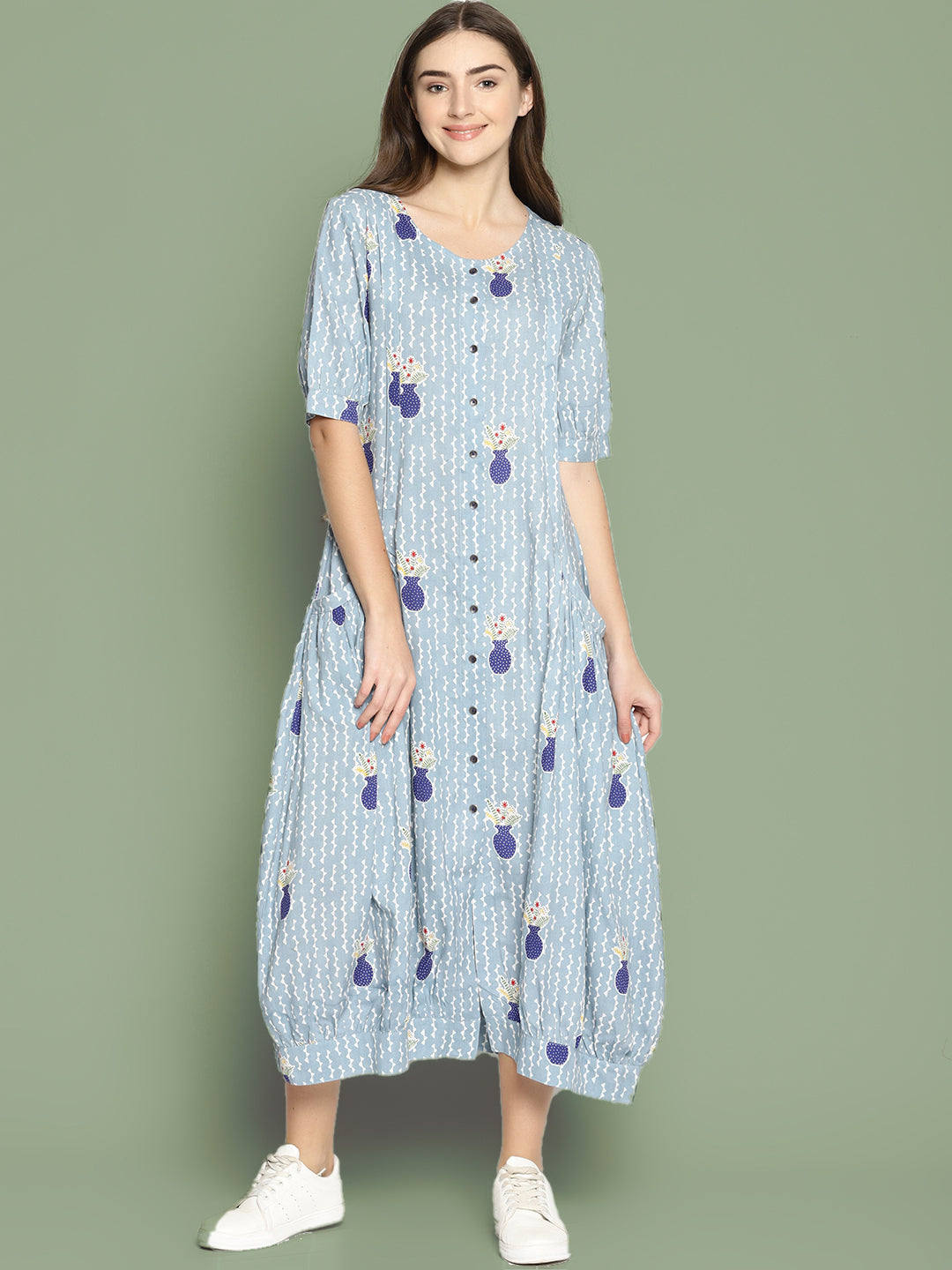 Grey Vase Printed Jhabla Dress Untung