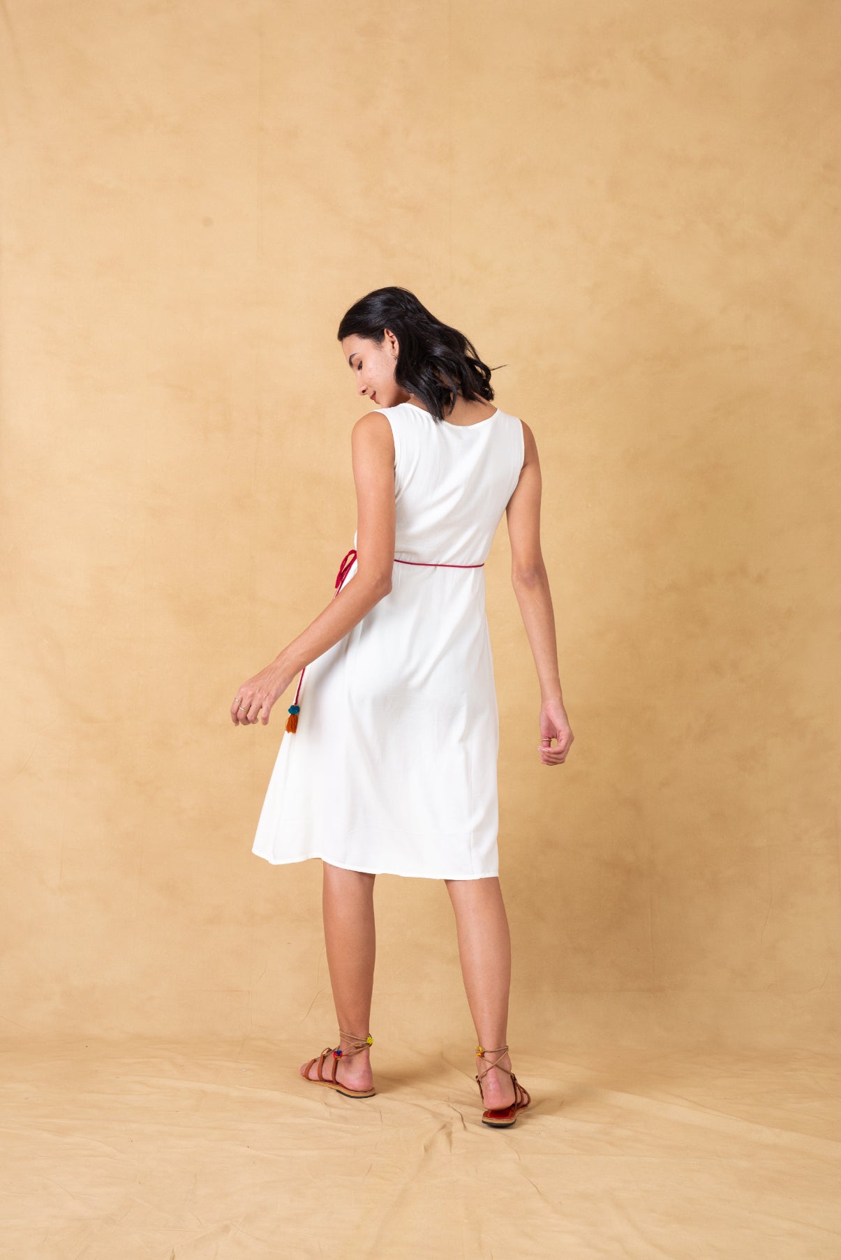 White Embroidered Dress With Tie Ups