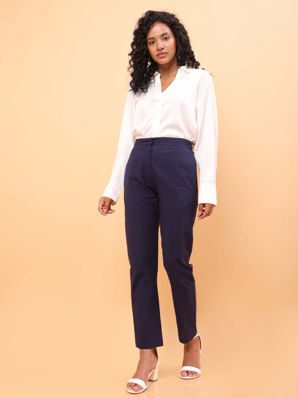 Navy Blue Straight Cotton Pants Solid Navy Blue Straight Pants
