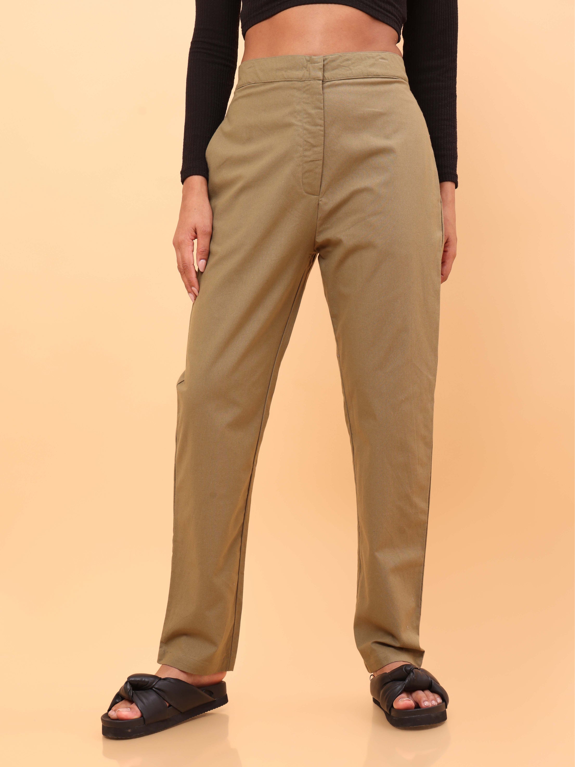 Militiary Green Straight Cotton Pants