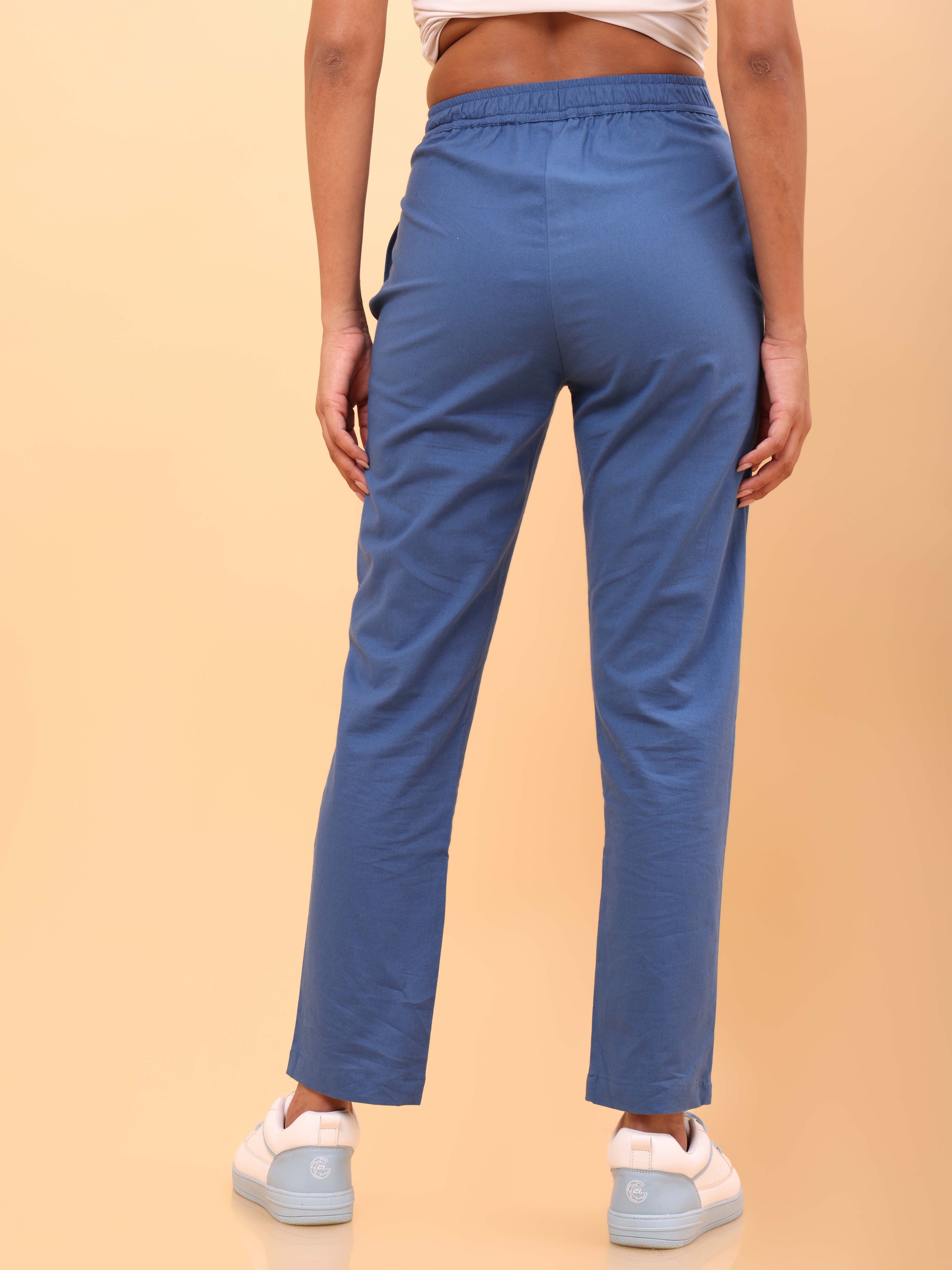 Blue Straight Cotton Pants