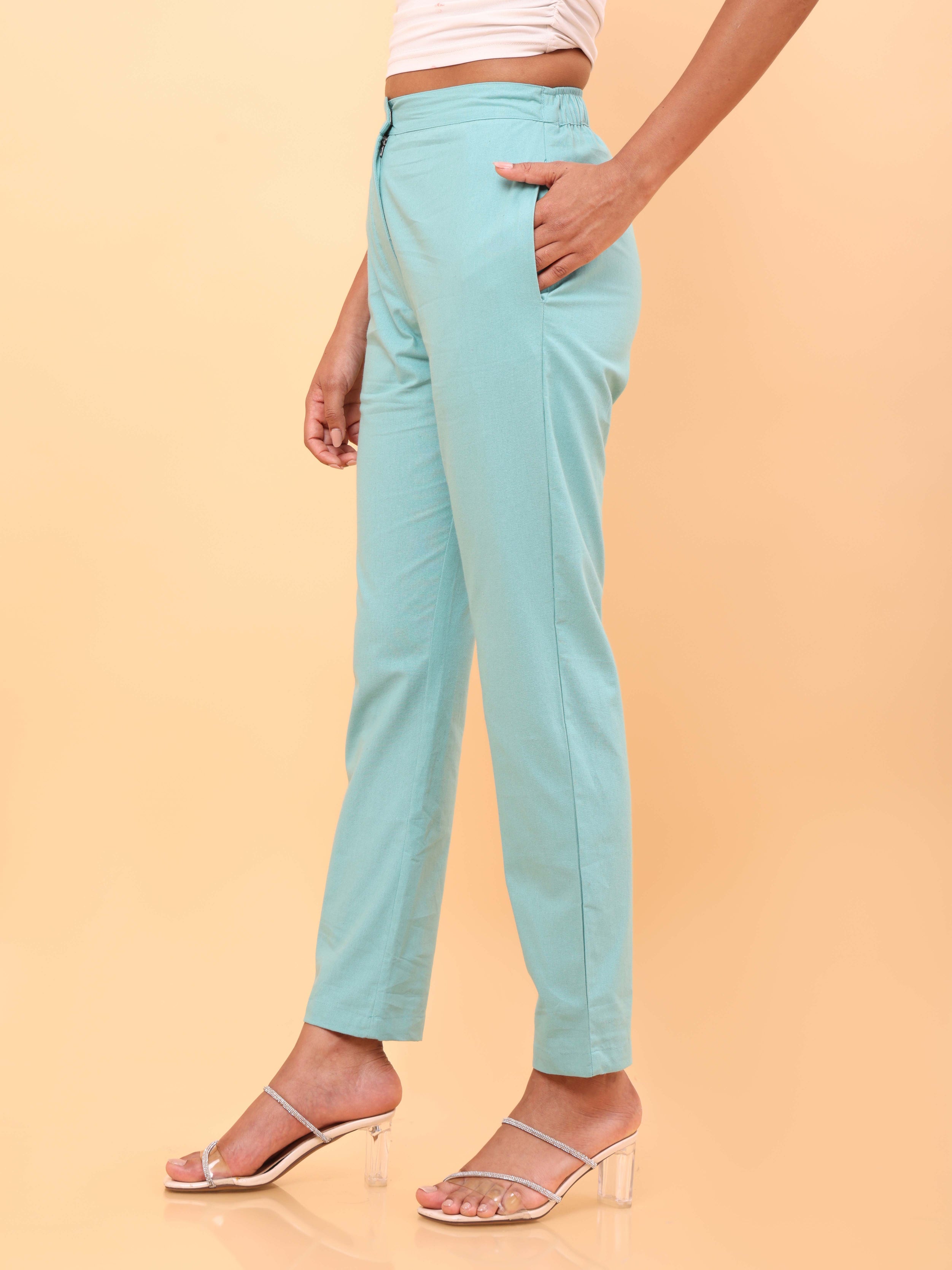 Buy Light Green Slim Pants Online - W for Woman