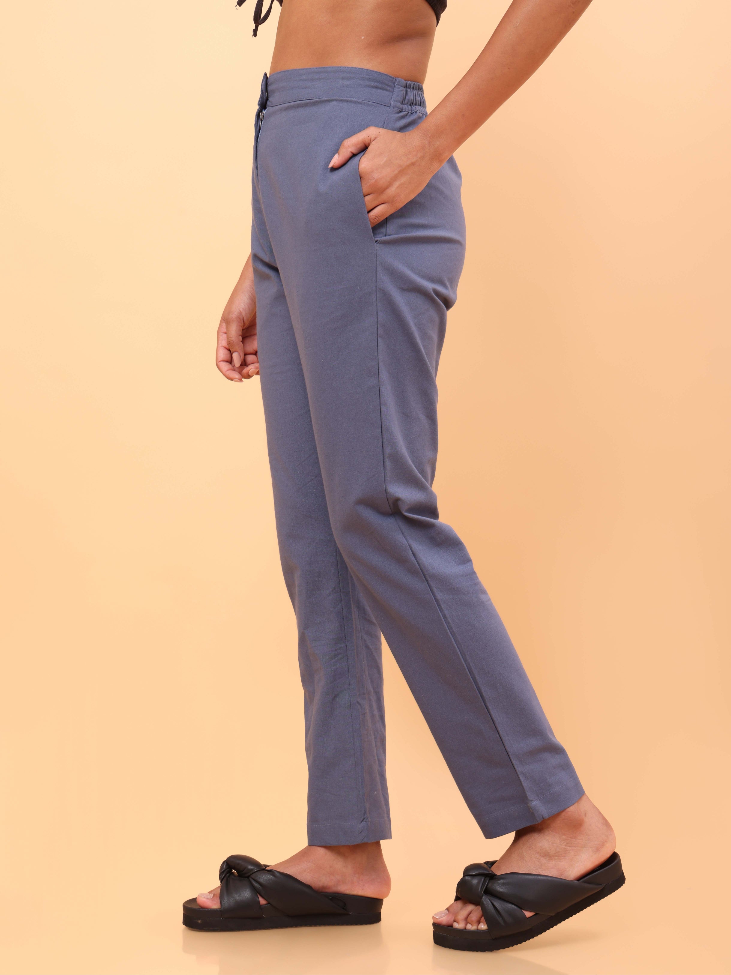 Buy Men's Light Blue 100% Linen Pants Online In India