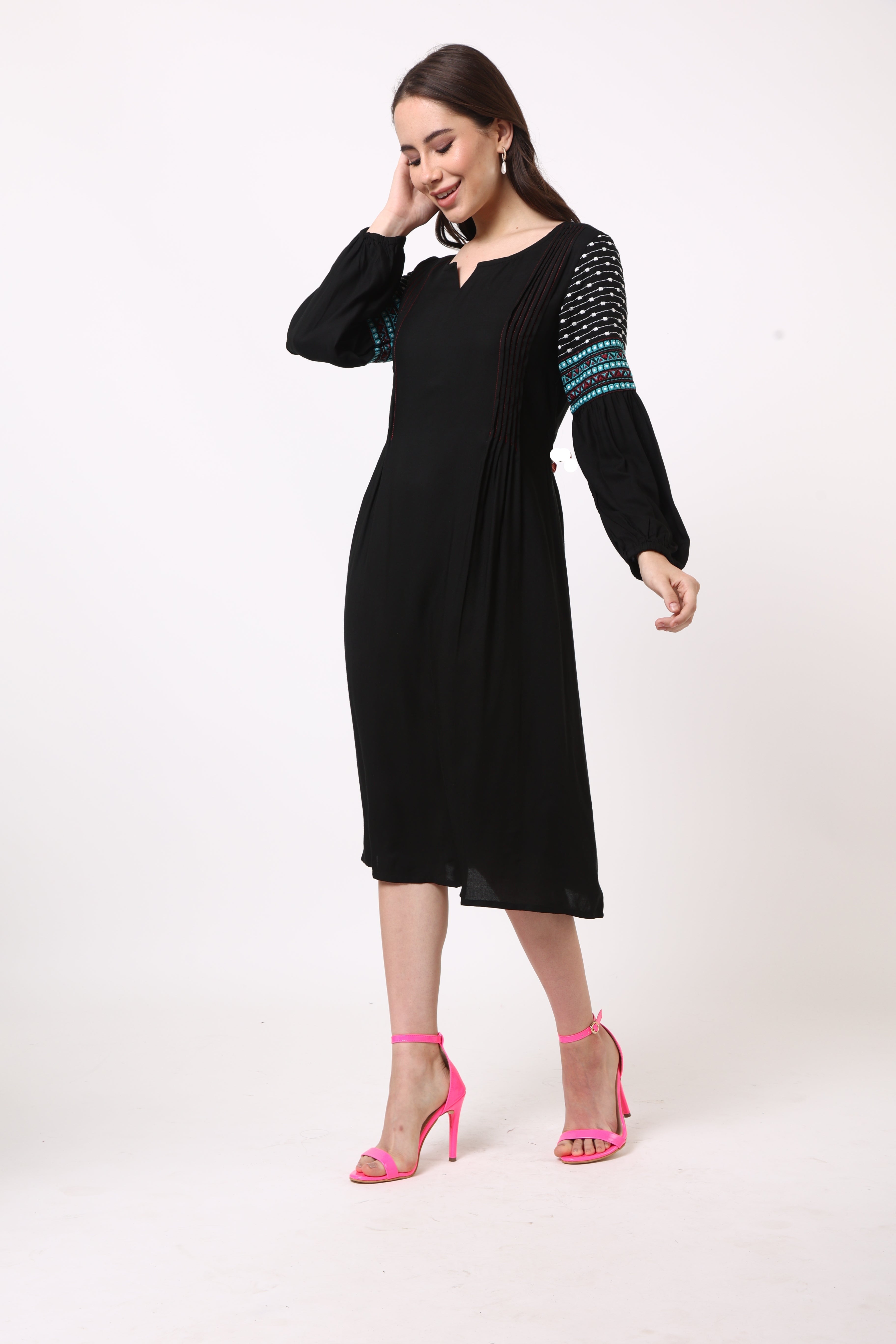 Black Dress With Embroidered Sleeves