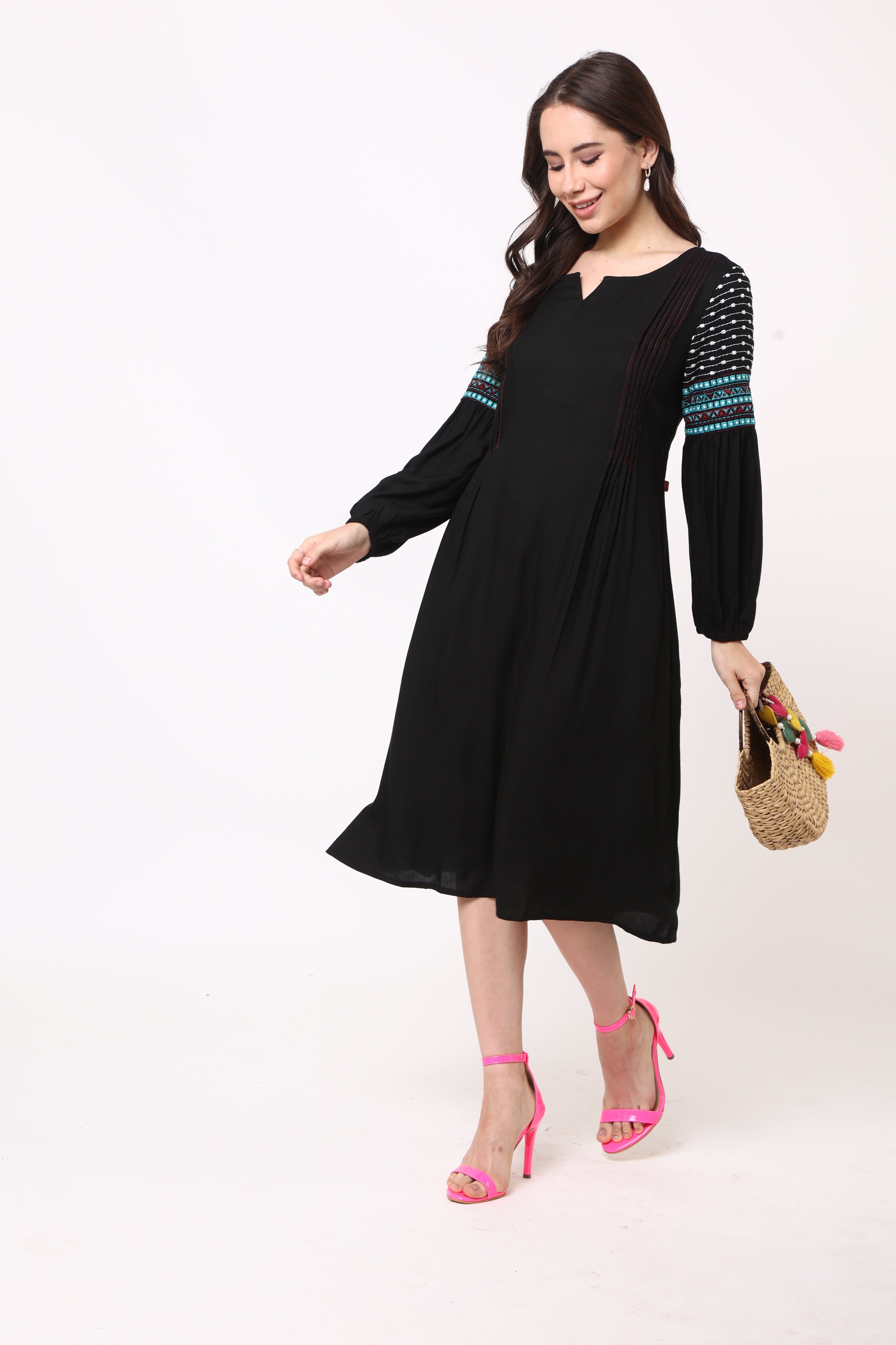 Black Dress With Embroidered Sleeves