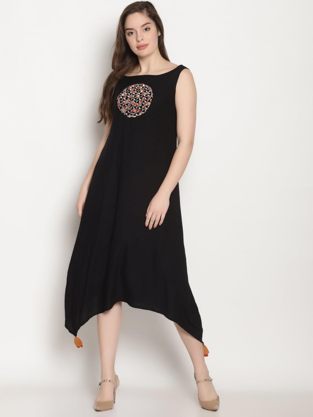 Black Embroidered Long Dress