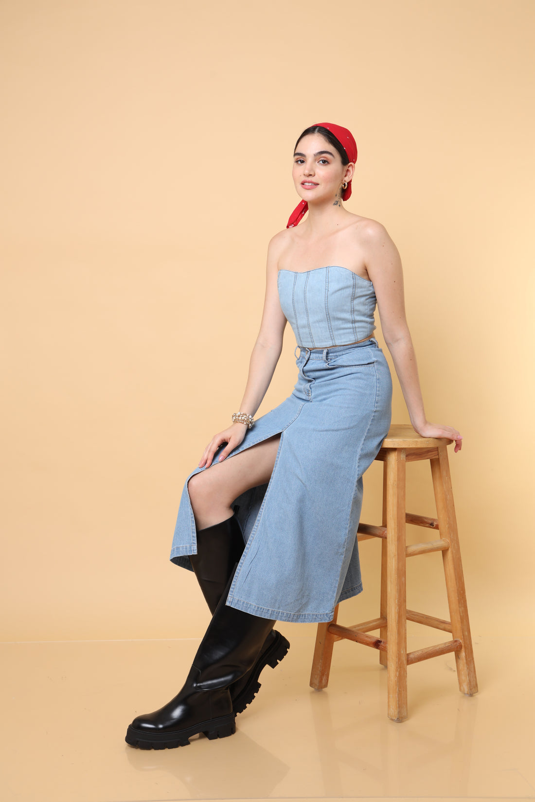 American Gradient Denim Slit Skirt UCS0005