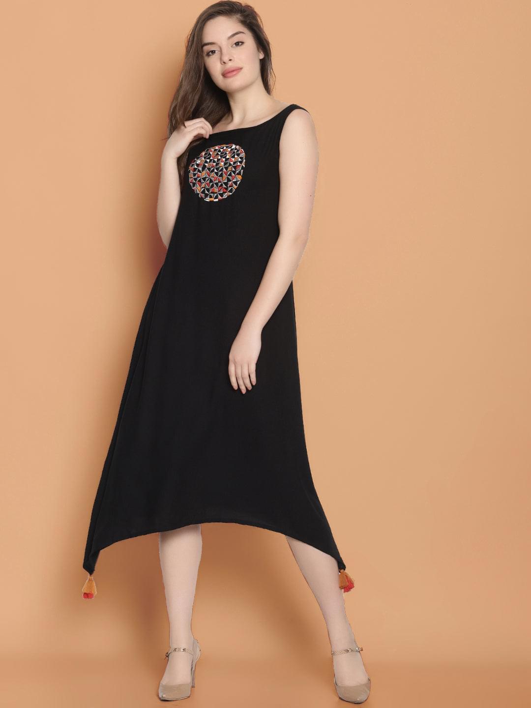 Black Embroidered Long Dress