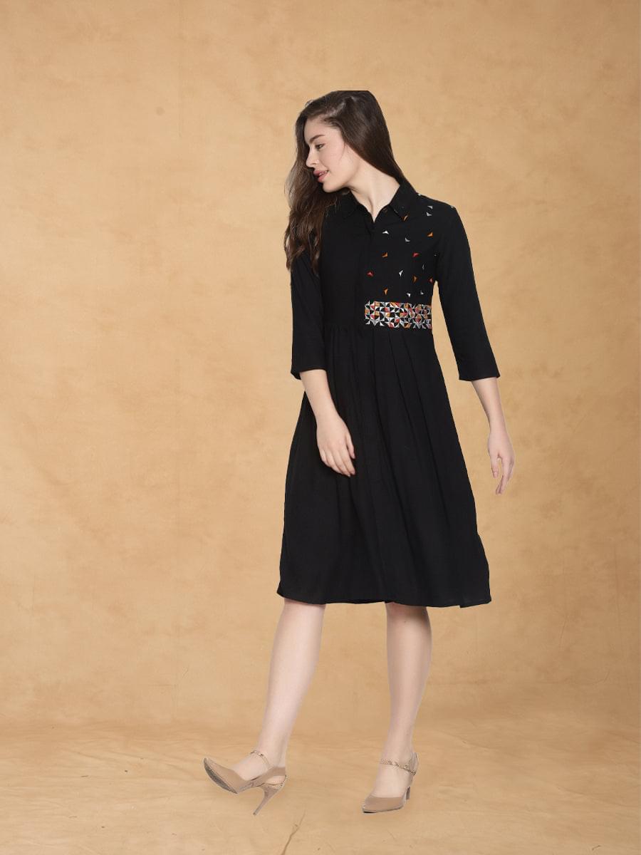 Black Embroidered Shirt Dress