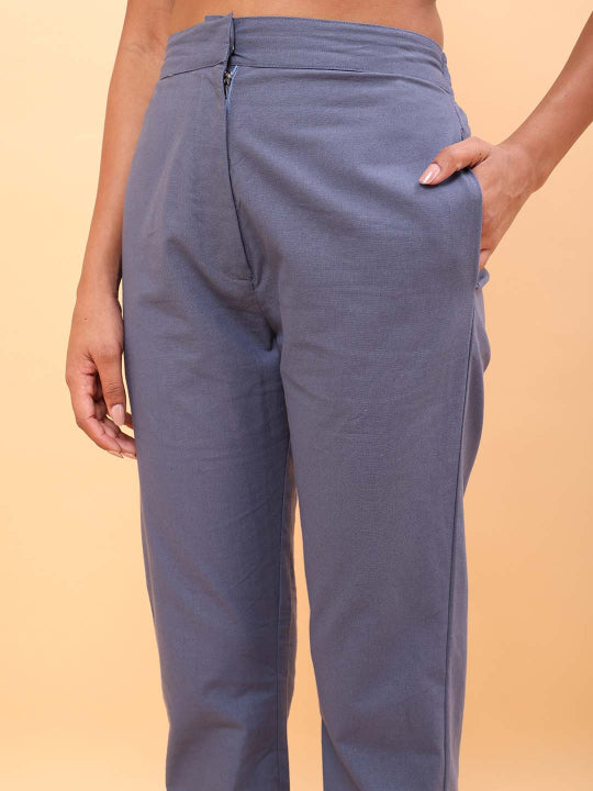 Buy FRATINI Sky Blue Solid Cotton Nylon Slim Fit Men's Trouser | Shoppers  Stop