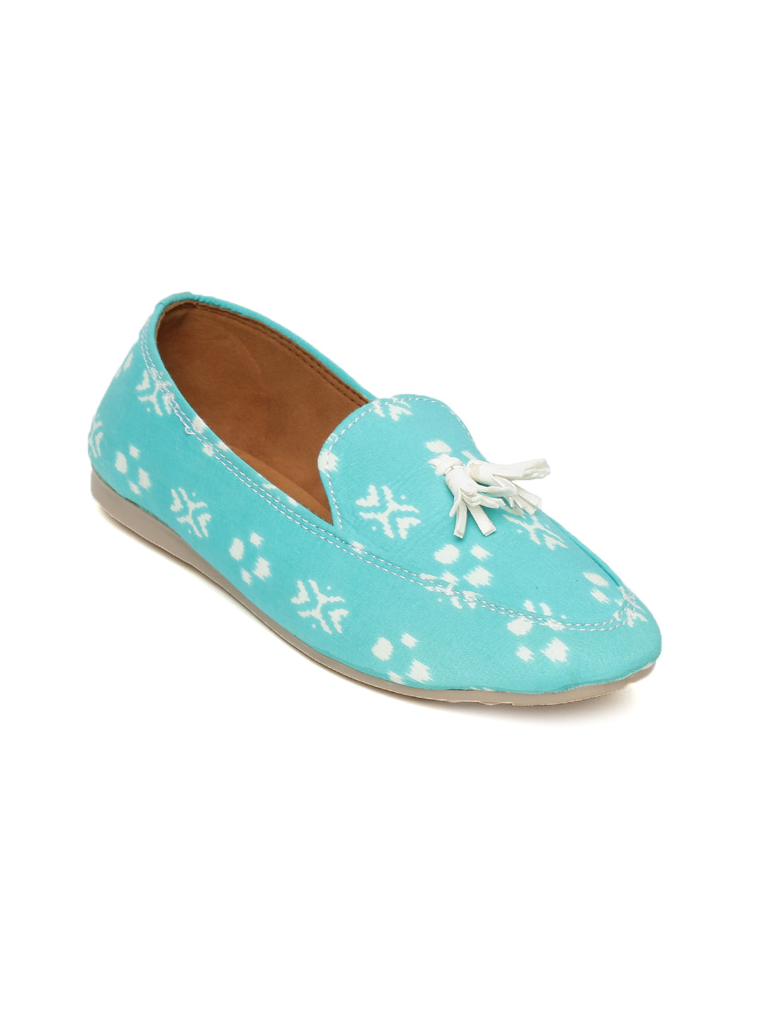 Turquoise Block Printed Loafers