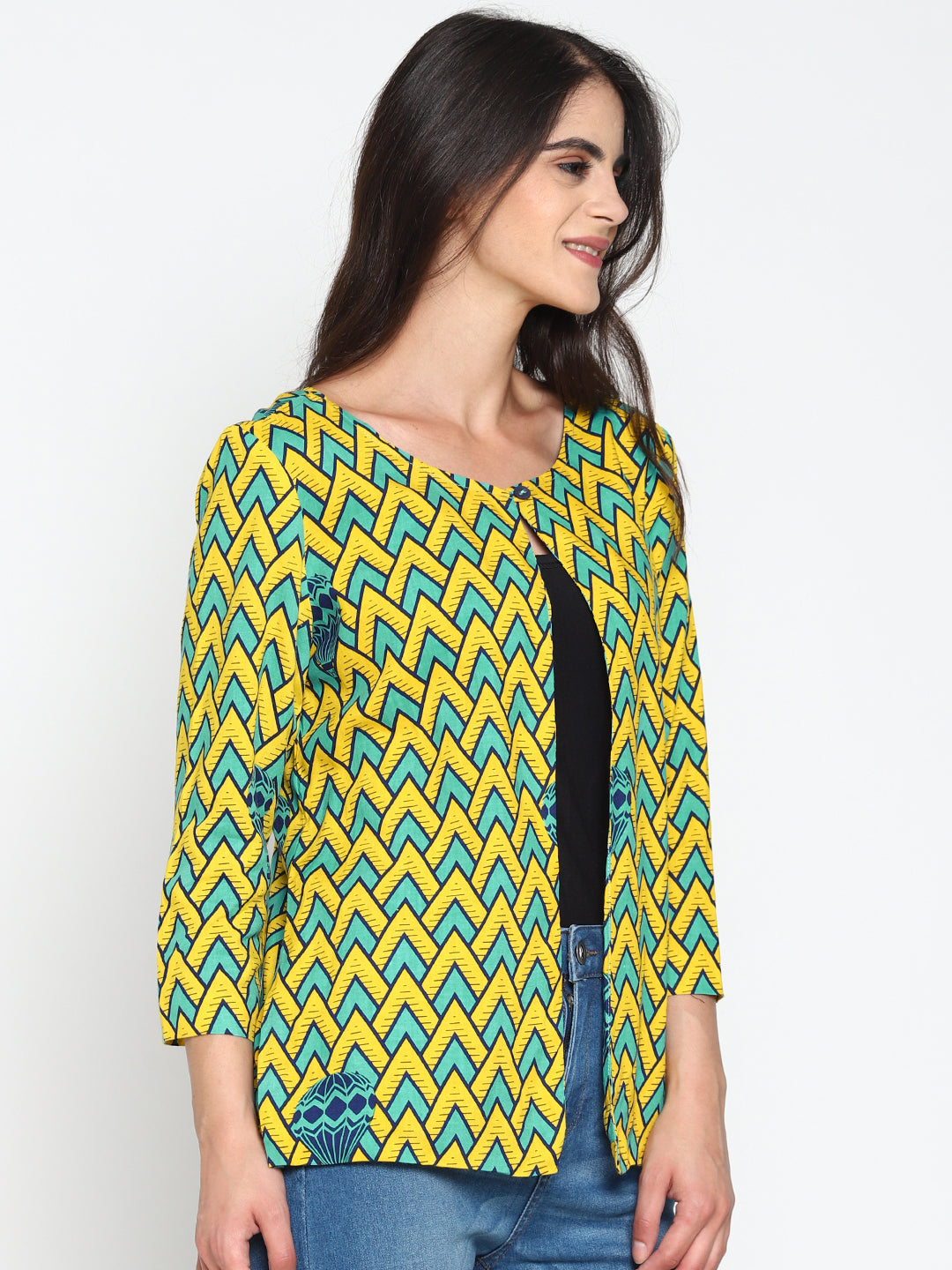 Yellow Printed Open-front Shrug | Untung