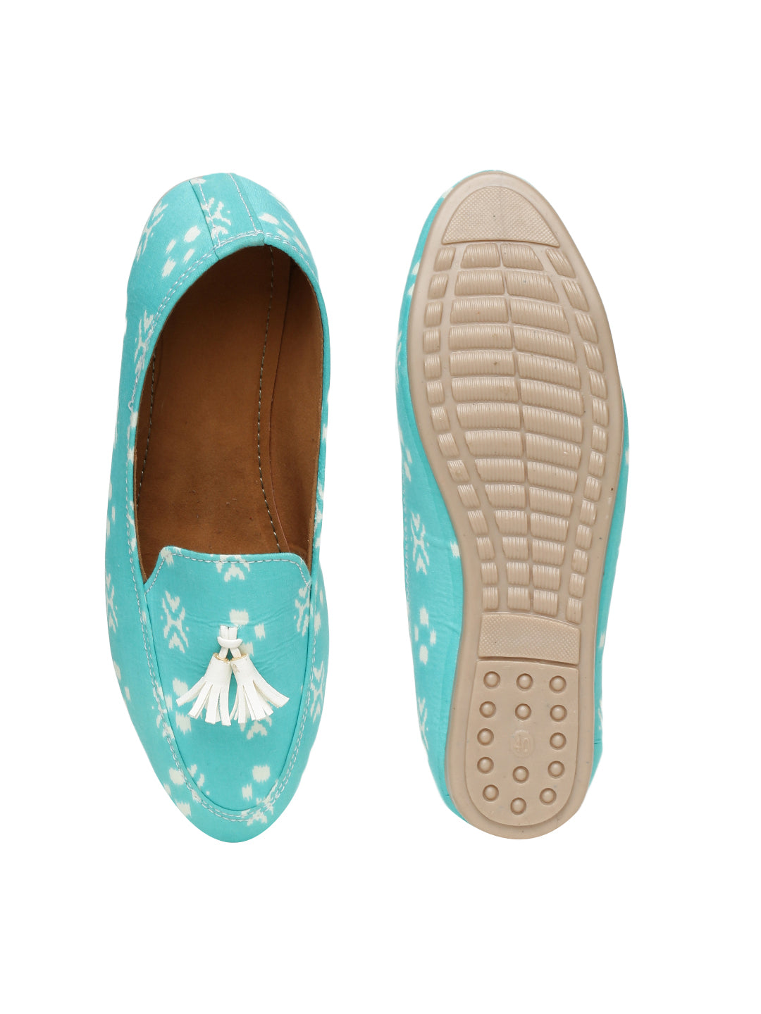 Turquoise Block Printed Loafers