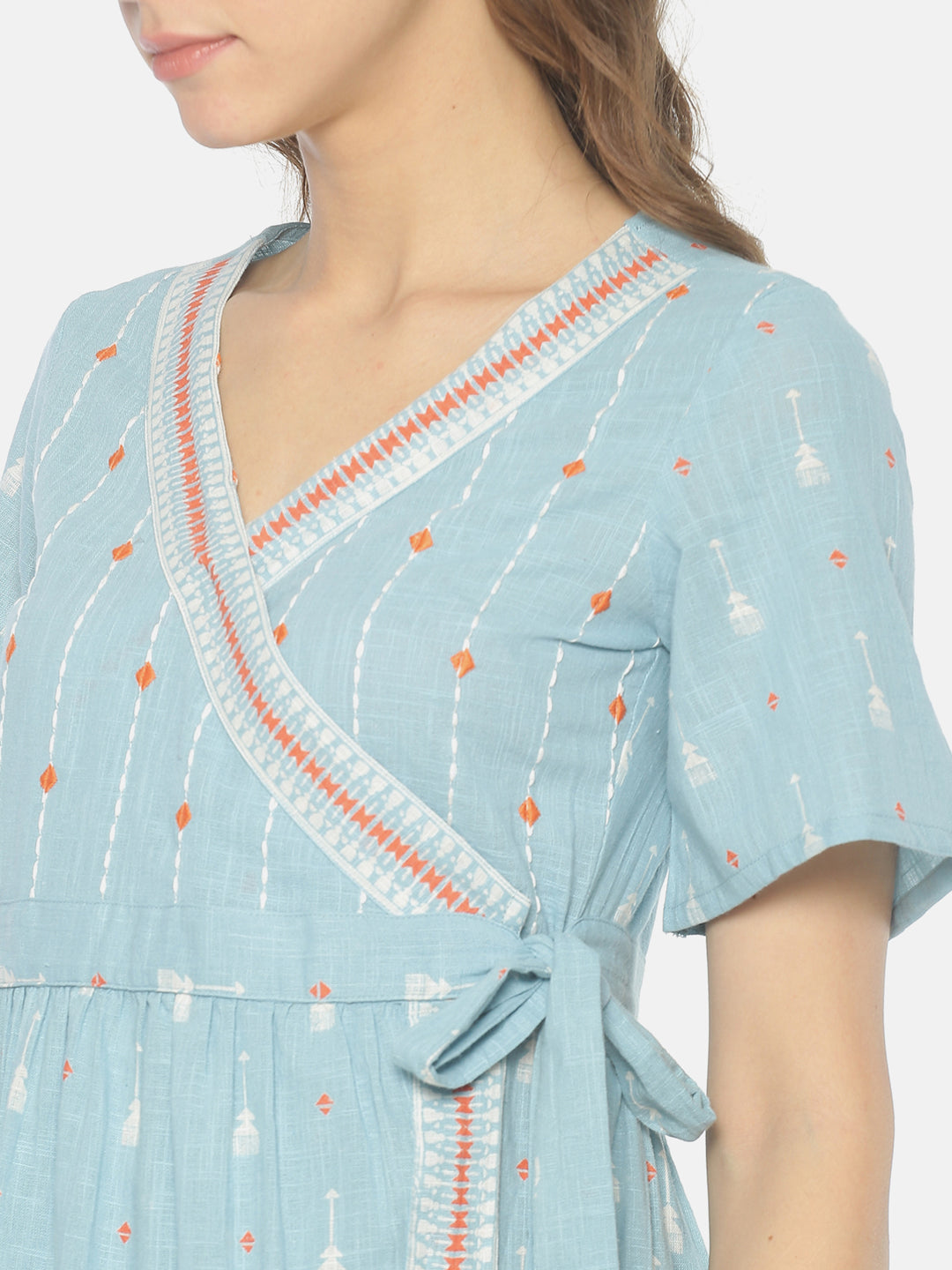 Light Blue Wrap Dress With Embroidery | Untung