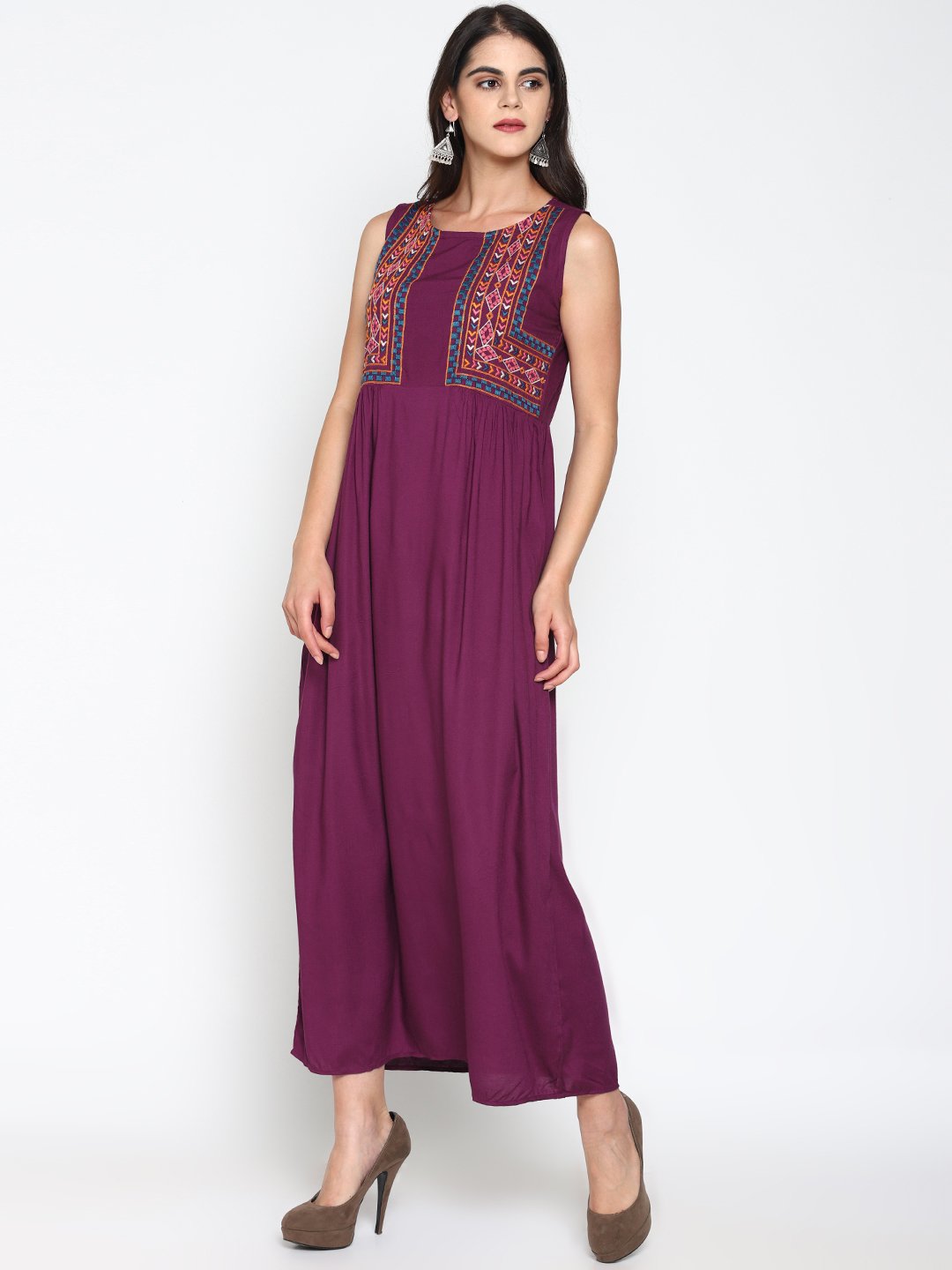 Purple Embroidered Maxi Dress | Untung