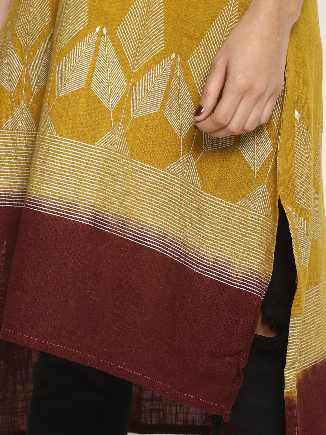Yellow Dip Dye Kurta With Khadi Print | Untung
