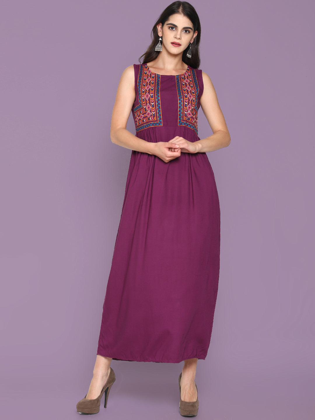 Purple Embroidered Maxi Dress | Untung