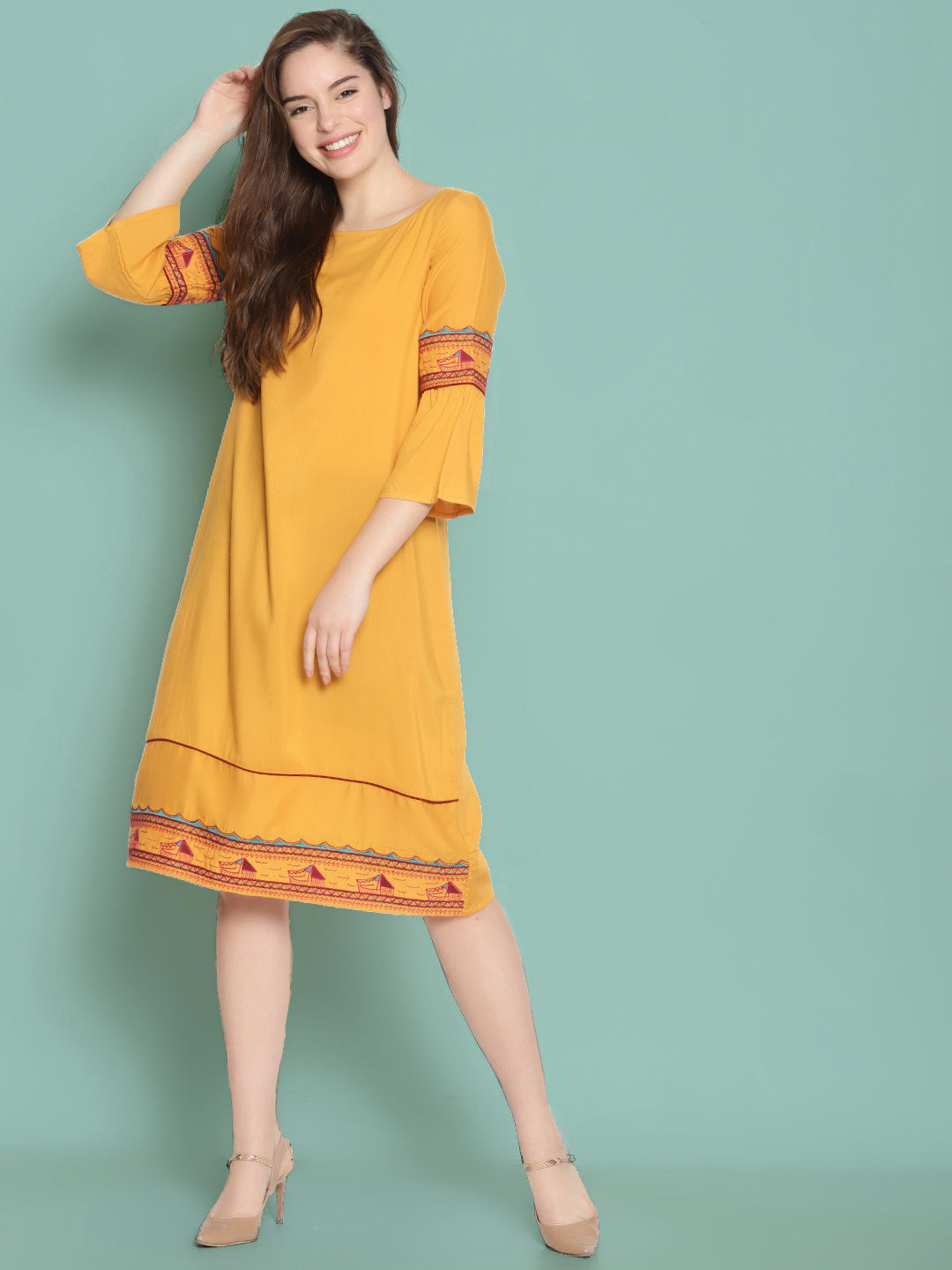 Yellow Embroidered Dress | Untung