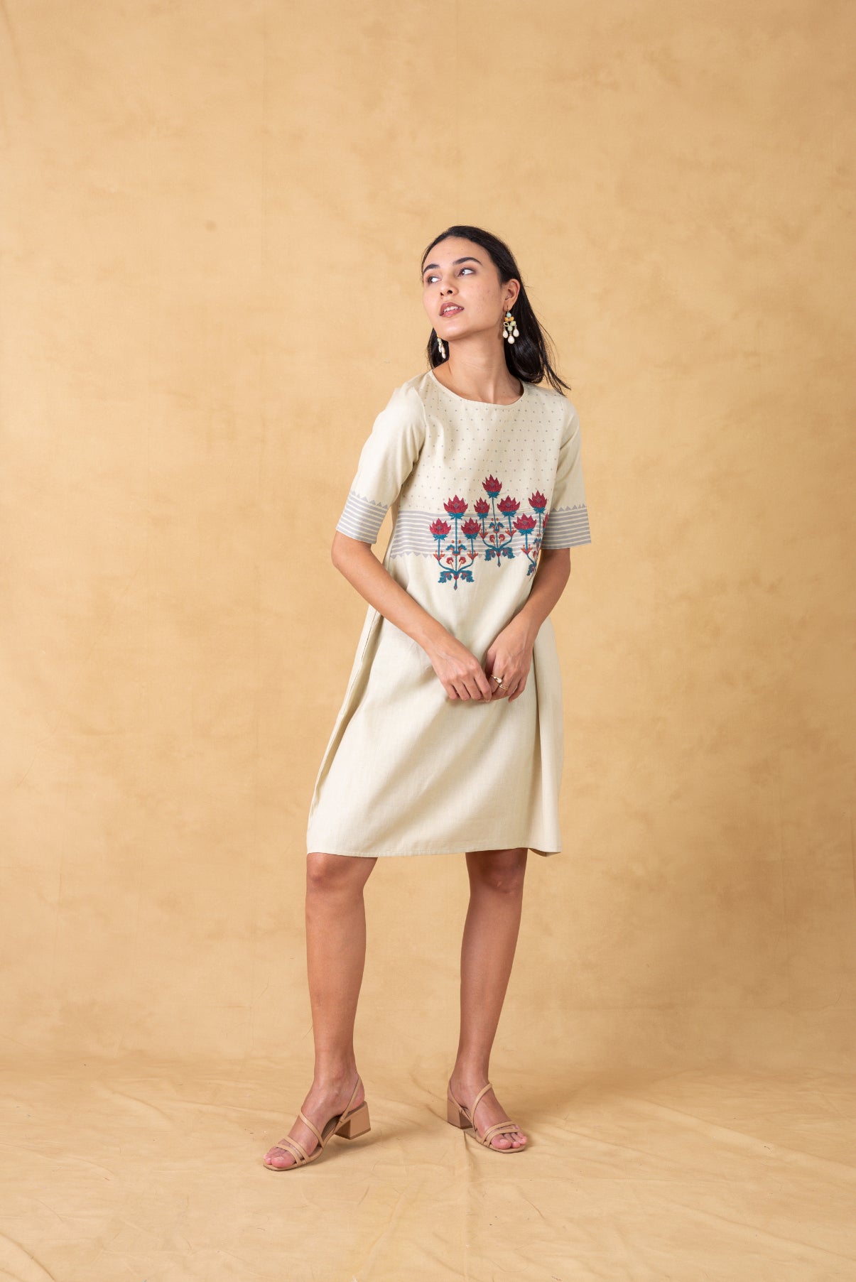 Floral embroidered shift dress best sale