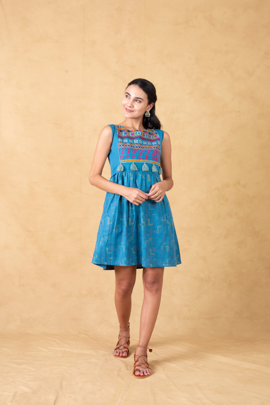 Skater Dress With Embroidered Yoke | Untung