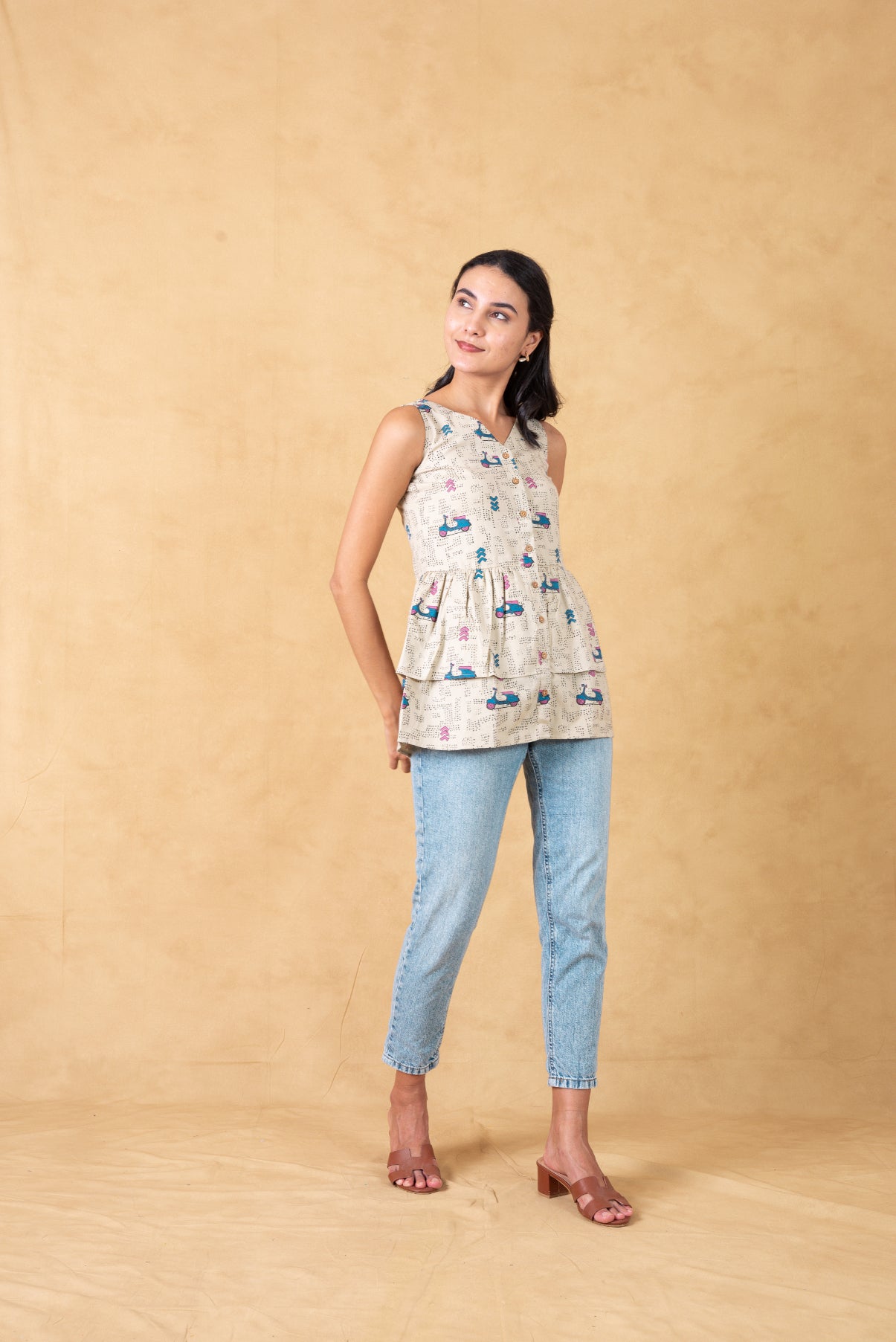 Scooter Motif Printed Fit and Flare Top